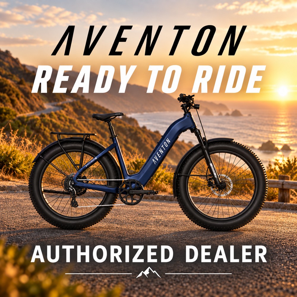Aventon eBikes displayed in-store, assembled and ready for test rides