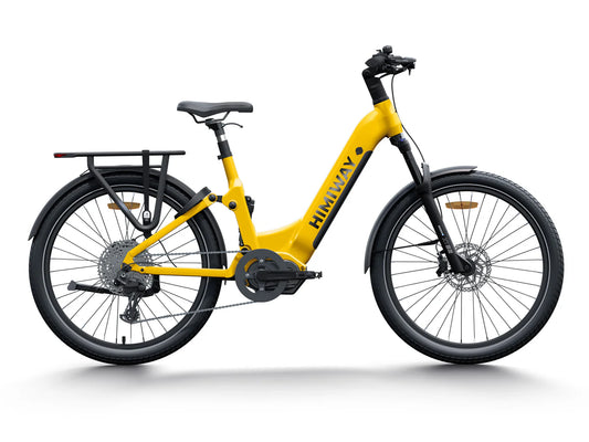 Dark orange Himiway A7 Pro eBike side view, showcasing its frame, battery, and suspension system against a plain background.