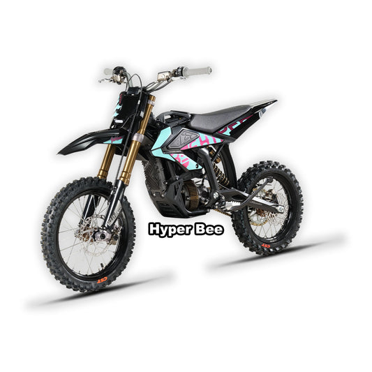 Blue Surron Hyper Bee eMOTO electric bike in its box, product image, front view
