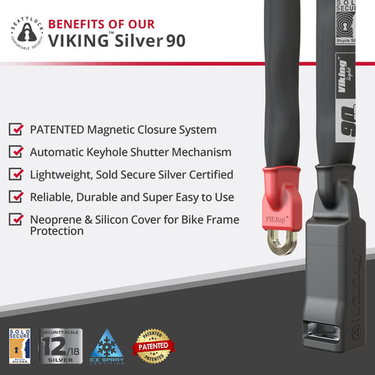 Seatylock Viking Silver 90 Patented Magnetic Bike Chain Lock with Key