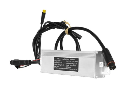 Close-up view of a 750W Himiway Escape ebike controller and parts, displayed at the Himiway Ebike Super Shop, model number 378695.