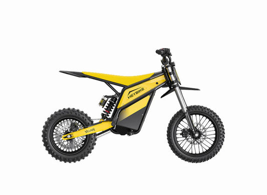Heybike Villain electric bike in yellow, shown inside its box, product image