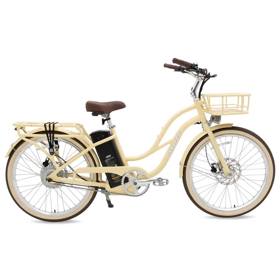 Yellow Murf Gigi 2.0 electric bike in Sunglow color, side view, isolated on white background
