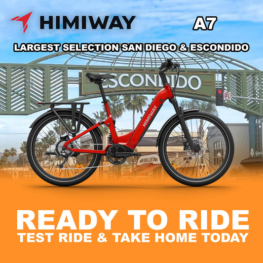 Red Himiway A7 eBike, size large, ready to ride, side view against a plain background