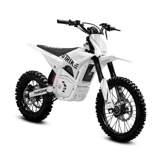 Side view of the eMOTO Strike Shadow SX 60V electric motorcycle in black, displayed against a plain background.