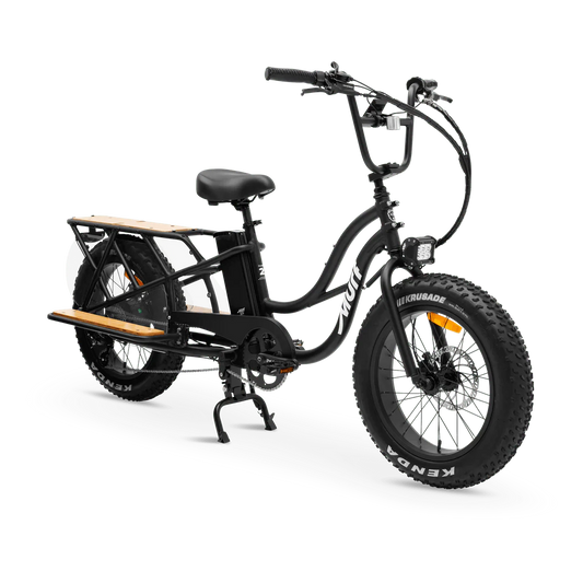 eBike Murf Higgs Cargo in Seabreeze color, ready to ride, product image showing the bike in black