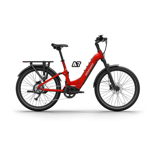 Himiway A7 eBike in red, size large, shown in its box