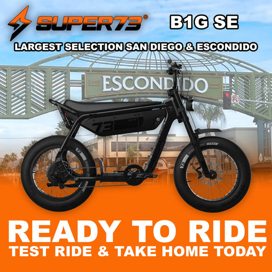 Super73 B1G in Blackout, side view, in store and ready to ride at eBike Super Shop San Diego