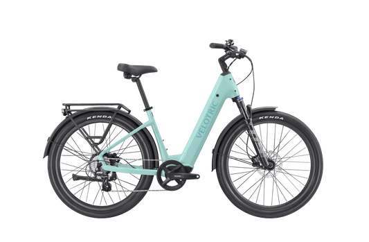 Mint green Velotric Discover 2 eBike in its original box, product image showing the bike securely packaged.