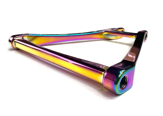 A lightweight titanium triangle component for the Surron LBX, designed by eMOTO Heavy Hitter, displayed against a plain background.