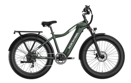 Green MOKWHEEL Tor Plus 750W step-over electric bike with 26x4 fat tires, beach cruiser style, product image