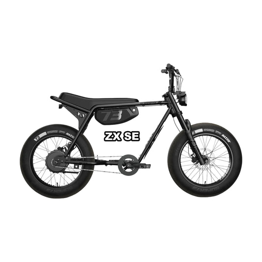 Super73 ZX SE eMOTO eBike in Blackout color, shown inside its original packaging box