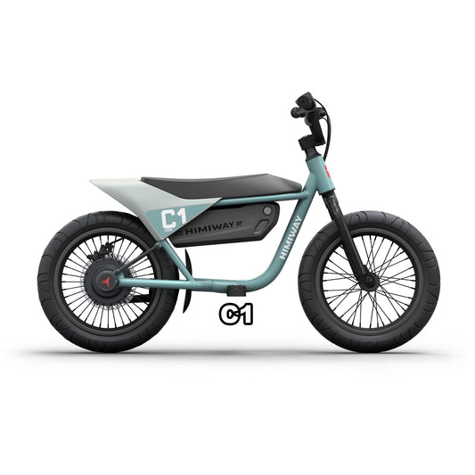 Bluish gray Himiway C1 eBike in its box, product image showing the packaged eBike in gray color.