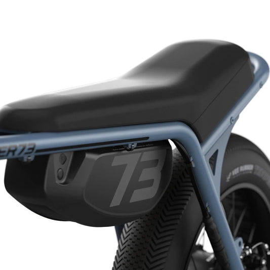 Black Super73 Z-Series eBike with stock seat, side view, white background