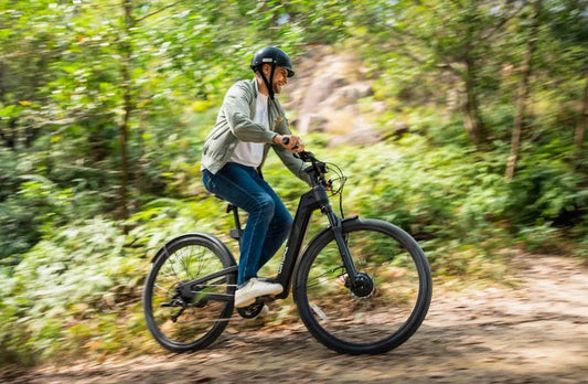 Urtopia Fusion GT eBike in Deep Sea Blue color, shown in its box with packaging, product image.