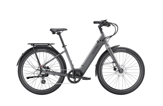 Slate gray Velotric Breeze 1 eBike, regular large size, side view on a white background