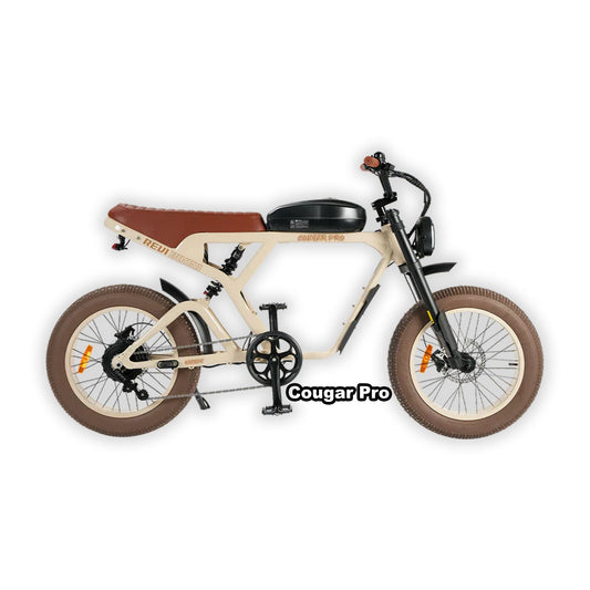 eMOTO eBike Revi Cougar Pro in sand color, shown in its box with packaging materials
