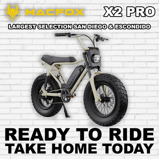 Desert beige Macfox X2 Pro electric bike side view against a white background