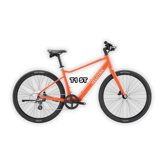 Velotric T1 ST eBike in Lava color shown inside its original packaging box