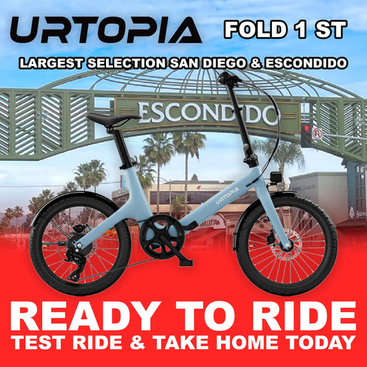 Urtopia Carbon Fold Step Thru eBike in Glacier Blue, ready to ride, side view product image