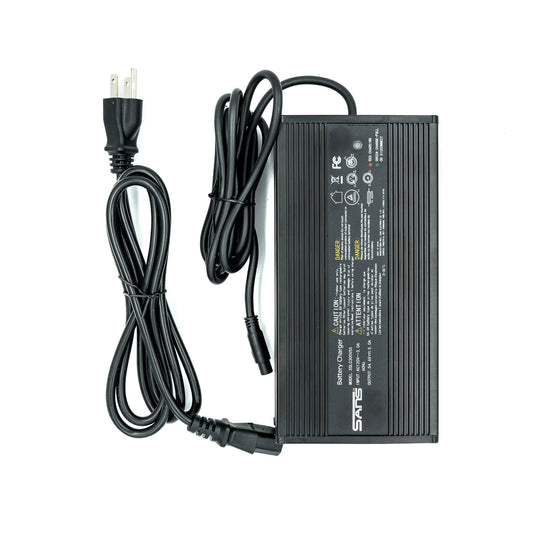 Super73 48V 5A eBike charger with power cord, black rectangular unit, product image on white background