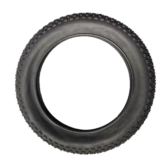 Electric fat tire bike with 26x4 inch Chao Yang tires, side view, black frame, photographed on a white background.