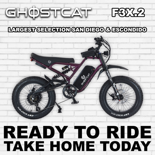 Dark purple eBike Ghostcat F3X.2, side view, product image on a neutral background