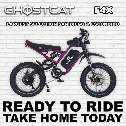 Dark purple eBike Ghostcat F4X, side view, against a neutral background
