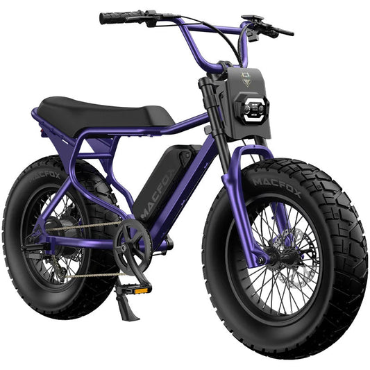 Macfox X7 electric bike in single Nebula Purple color, side view, isolated on white background