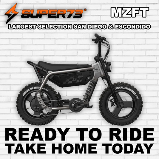 Super73 MZFT Core electric bike in R2R Titanium Ore color, side view, on white background