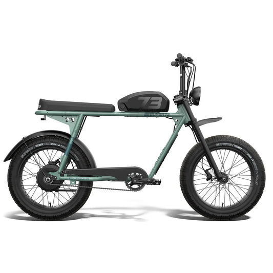 Electric bike Super73 S2 Laguna in side view, featuring a sleek frame, wide tires, and a modern design against a plain background.