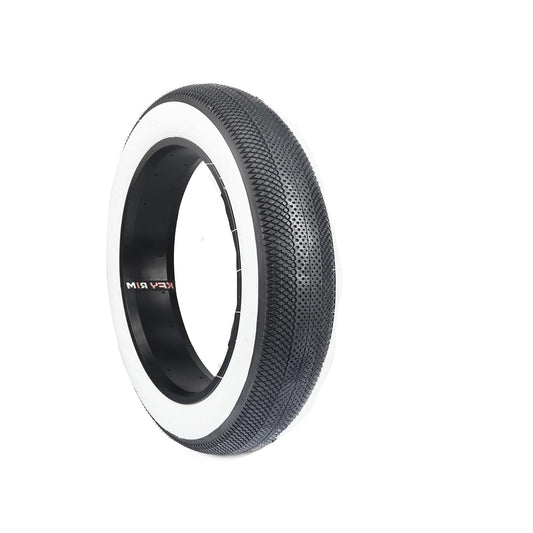 20x4 white wall eBike tire with lizard skin tread pattern, product image on white background