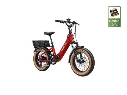 Velotric GoMad eBike in Dark Amber color, side view, showcasing its sturdy frame, thick tires, and modern design.
