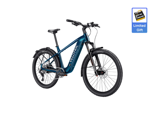 Ocean blue Velotric Summit 2 eBike side view against a white background