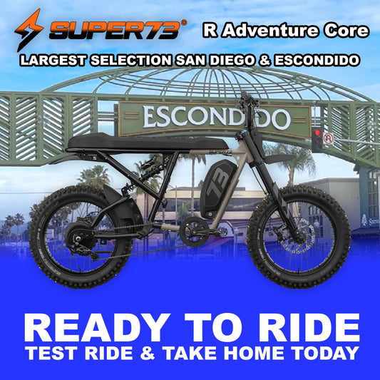 Super73 R Adventure Core eMOTO eBike in Sandstorm color, side view, ready to ride, product image, model R2R 810206242025