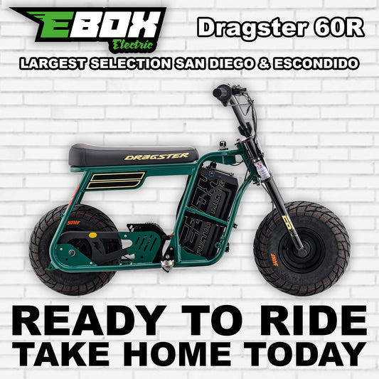 eMOTO Ebox Dragster 60 R electric bike in R2R Green color, side view