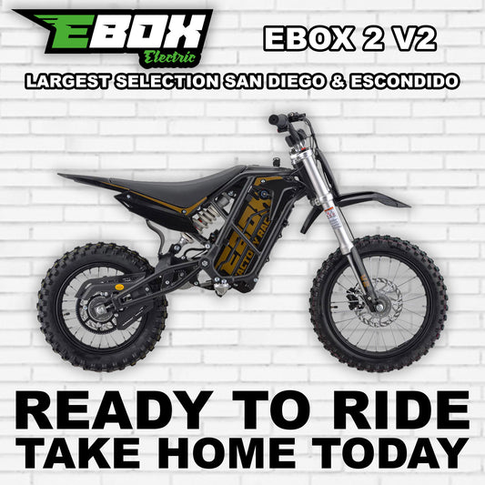 Black eMOTO Ebox 2 V2 electric bike, side view, against a plain background