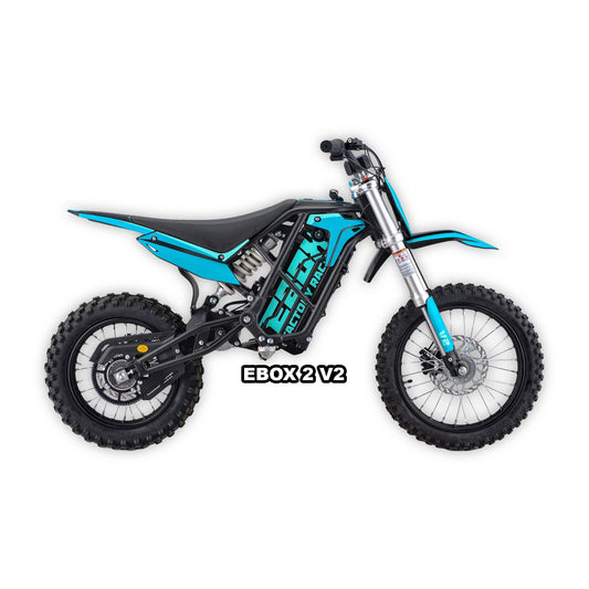 Teal eMOTO Stomp Ebox 2.0 V2 electric bike in original packaging, product box visible, model and barcode 810206240380