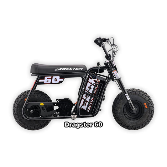 Black eMOTO Stomp Ebox Dragster 60 electric bike in its original box, product image showing the boxed item.