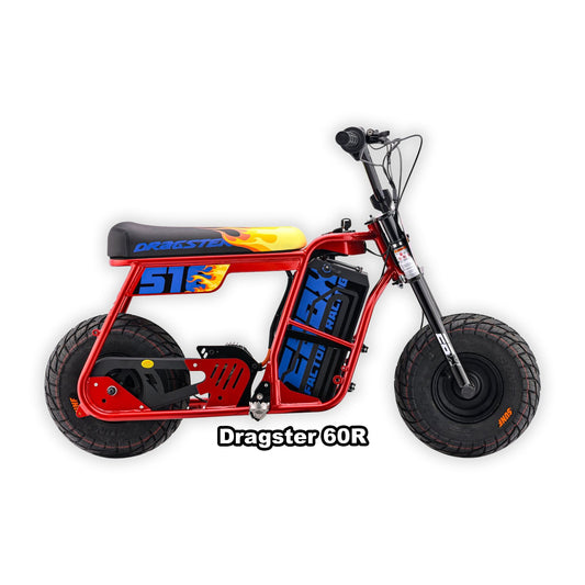 Red eMOTO Stomp Ebox Dragster 60 R electric bike in its box, product image