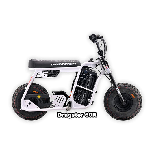 eMOTO Stomp Ebox Dragster 60 R electric bike in white, shown in its original packaging box