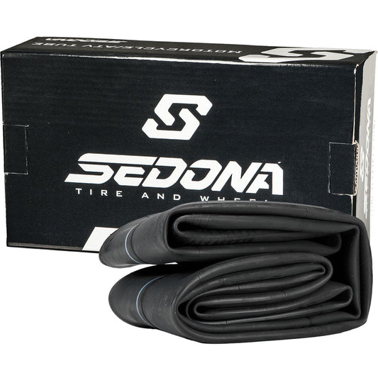 Black eMOTO Tube 12" inner tube for motorcycle tires, size 3.00/3.25-12, shown coiled with visible valve stem.