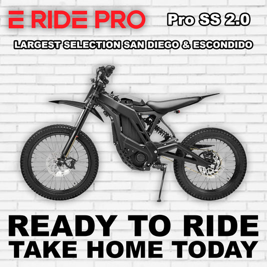 Side view of the eMOTO eRide Pro SS 2.0 electric bike in black, showcasing its sleek frame, thick tires, and modern design.