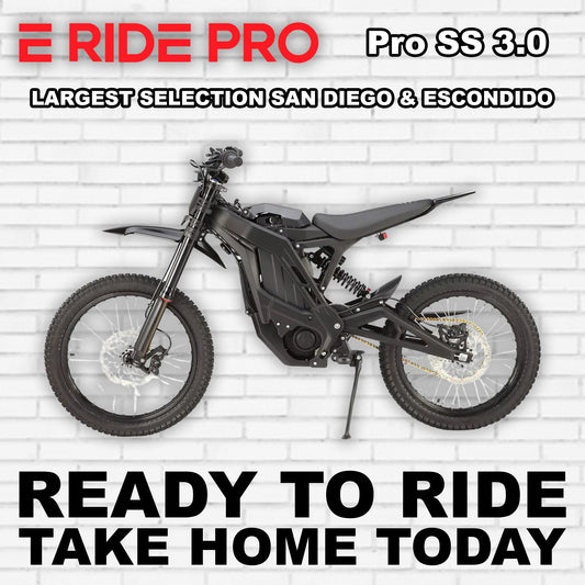 Black eMOTO eRide Pro SS 3.0 electric bike, side view, against a white background