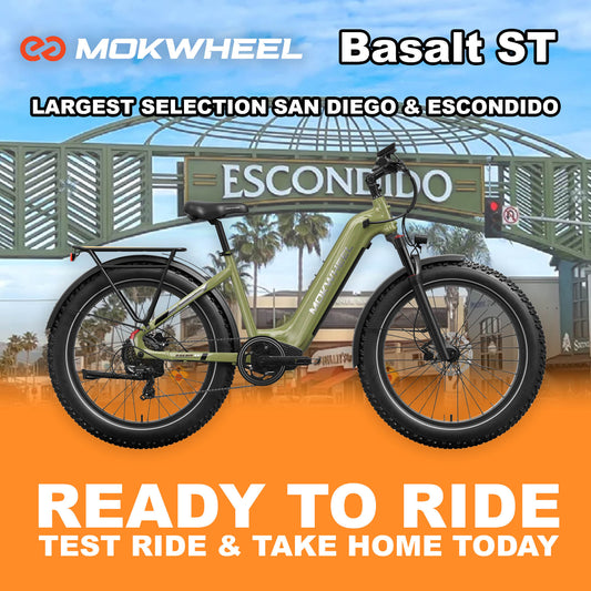Green Mokwheel Basalt ST eBike, size Large, ready to ride, side view against a plain background