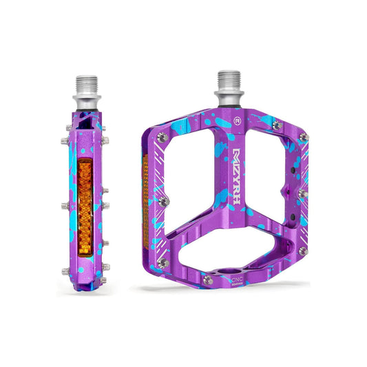 Camouflage purple alloy bicycle pedals, size 17, displayed on a white background.