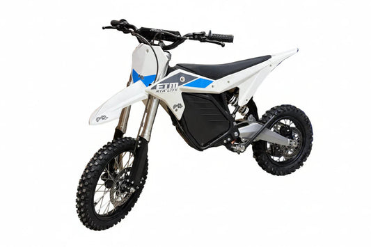 Side view of the eBike Electro & Co ETM RTR Lite electric bicycle, displayed indoors, highlighting its frame, wheels, and battery compartment.