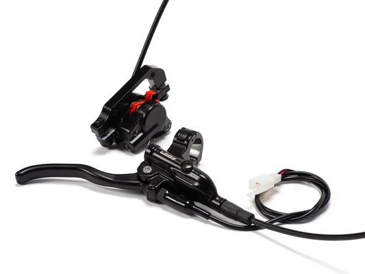 Front view of the Stomp Ebox complete front brake system, showing the brake lever, master cylinder, hose, and caliper components arranged together on a white background.