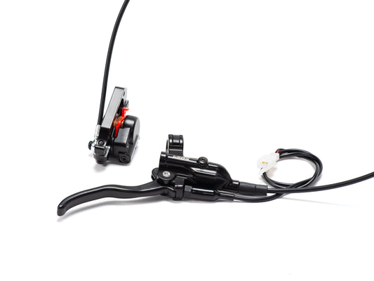 Front view of the Stomp Ebox complete front brake system, showing the brake lever, master cylinder, and attached brake line.