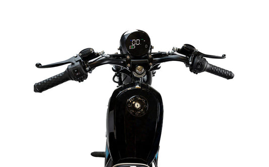A black eBike Drift Hero 1500W Mini electric bike shown from a side angle, highlighting its compact frame, thick tires, and minimalist design.